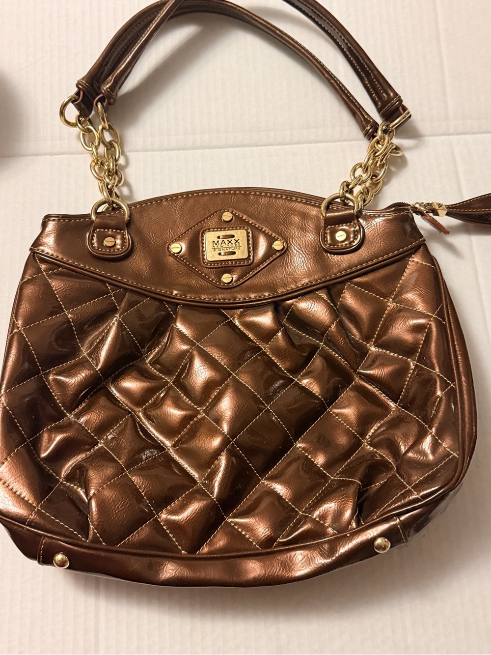 Maxx New York Faux Leather Quilted Tote Bag in Metallic Bronze